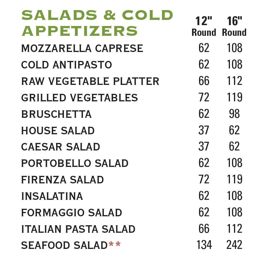 Catering menu - salads menu