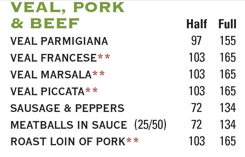 Catering Menu - Veal, Pork, Beef