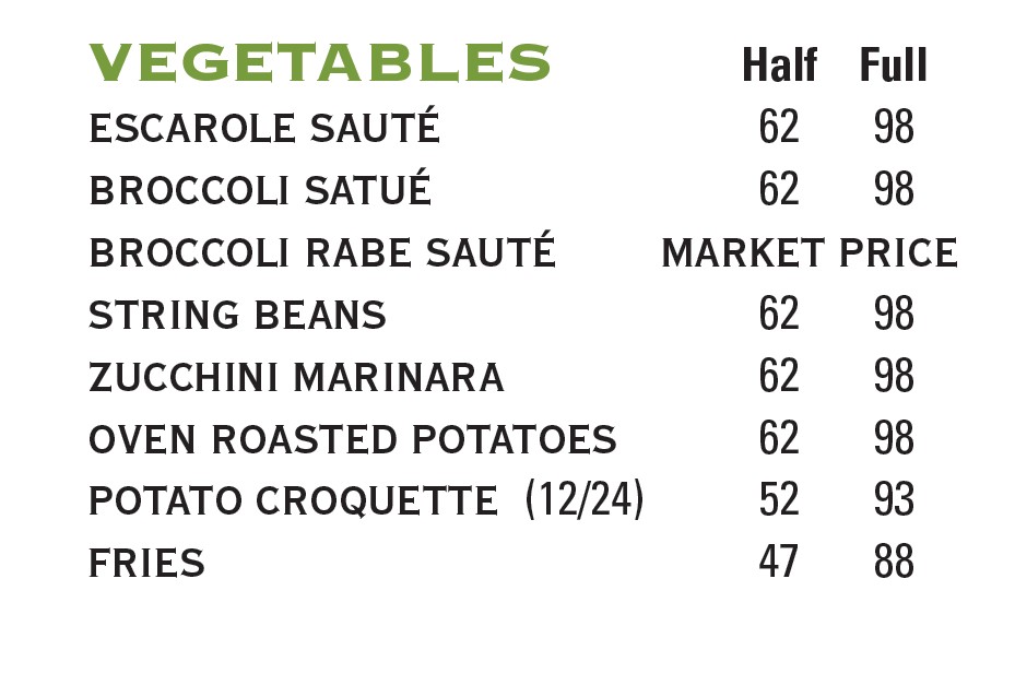 Catering menu - vegetable menu