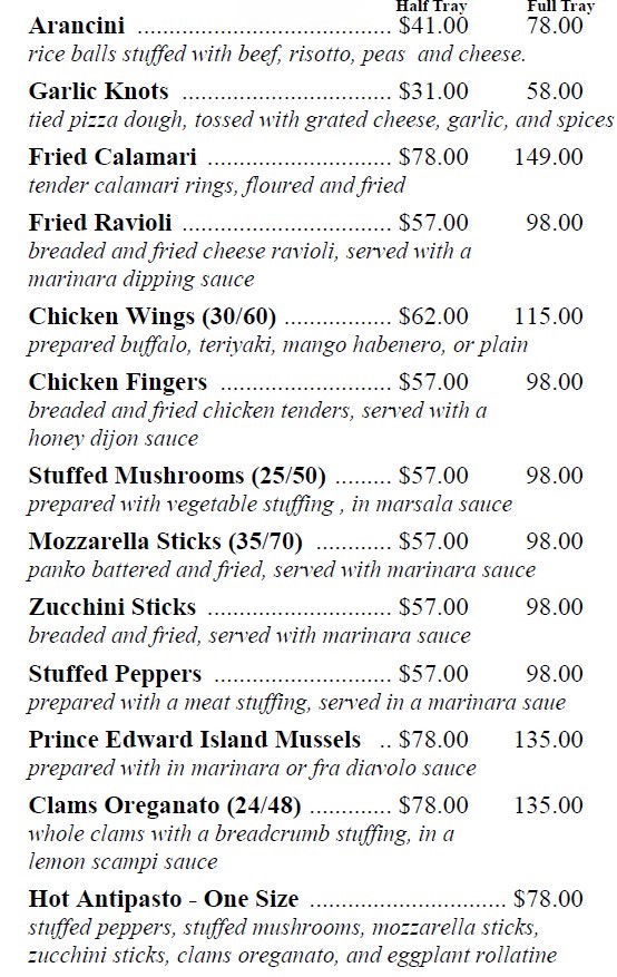 Hot appetizers graphic for catering menu
