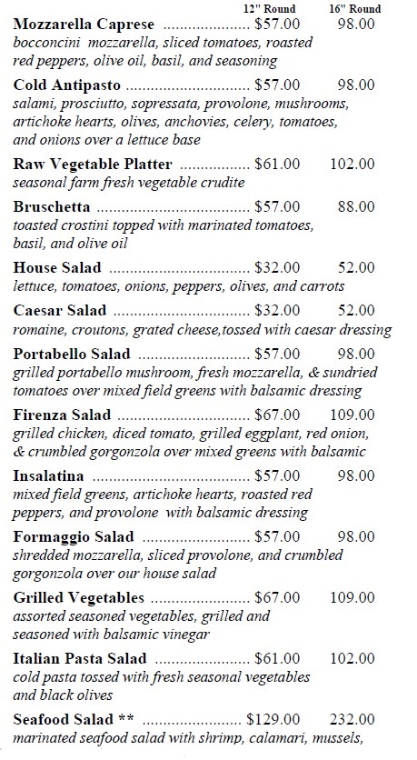 Cold appetizers graphic for catering menu